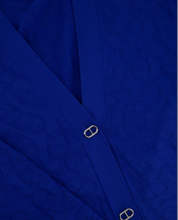 Hermès Electric Blue Silk & Cotton Long Cardigan with Chaine D'Ancre Buttons Size FR 36 (UK 8)