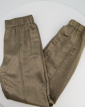 Saint Laurent Gold Metallic Cuffed Trousers with Pocket Detail Size FR 34 (UK 6)