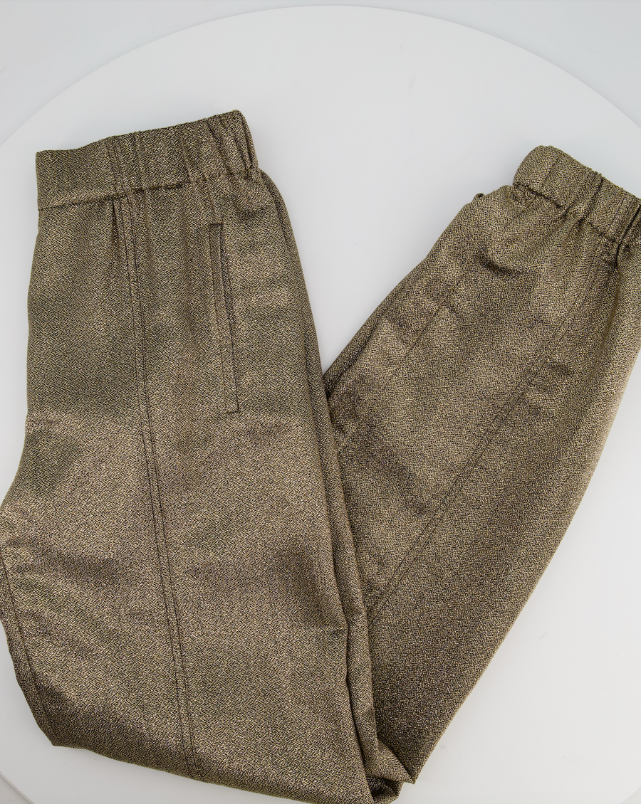 Saint Laurent Gold Metallic Cuffed Trousers with Pocket Detail Size FR 34 (UK 6)
