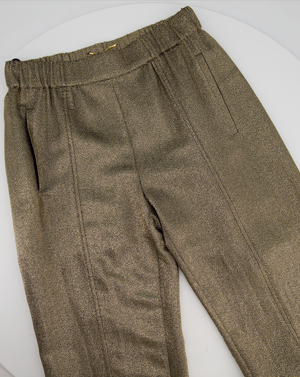 Saint Laurent Gold Metallic Cuffed Trousers with Pocket Detail Size FR 34 (UK 6)