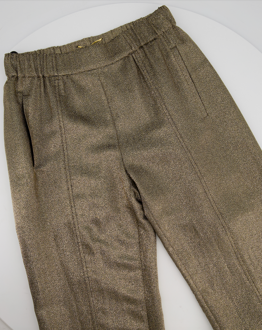 Saint Laurent Gold Metallic Cuffed Trousers with Pocket Detail Size FR 34 (UK 6)