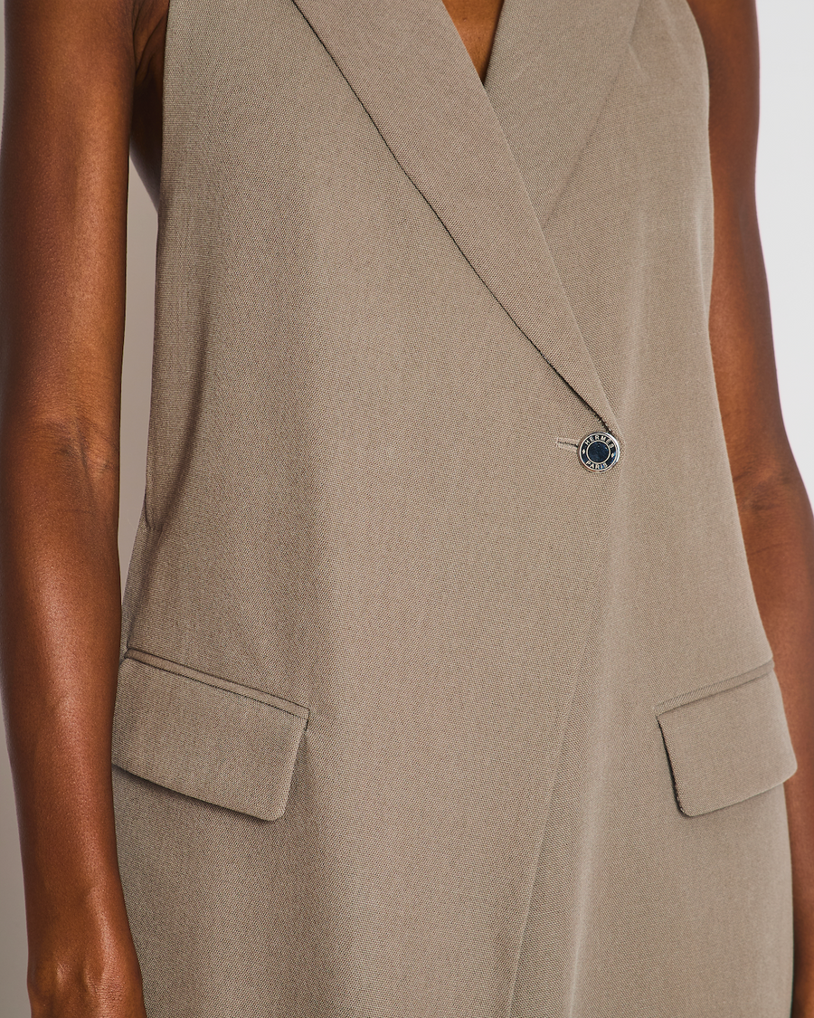 Hermès Brown Longline Wool Vest with Silver Buttons Size FR 34 (UK 6)