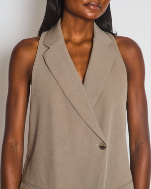 Hermès Brown Longline Wool Vest with Silver Buttons Size FR 34 (UK 6)
