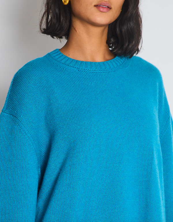 Loro Piana Blue Cashmere Long Sleeve Jumper with Green Stripe Detail Size L (UK 12)