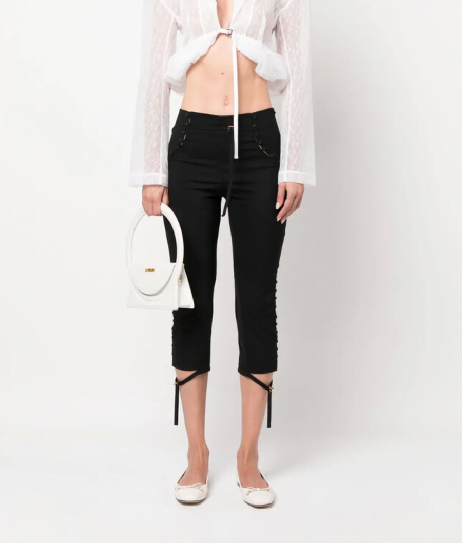 Jacquemus Black Le Caraco Trousers with Button and Buckles Details Size FR 38 (UK 10)