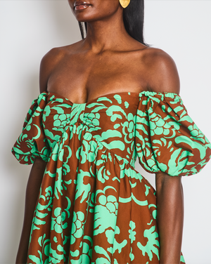 Valentino Green Balloon Sleeve Floral Mini Dress Size IT 38 (UK 6)