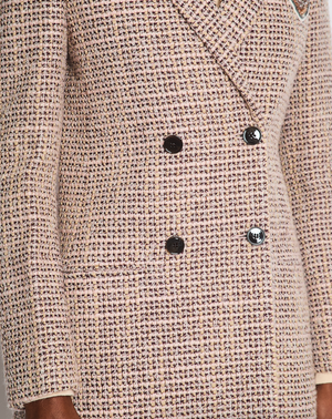 Christian Dior Pink, Burgundy Wool Tweed Coat with Embellished Patch Work Logo Size FR 40 (UK 12)