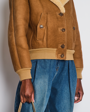 Prada Brown and Cream Shearling Jacket with Brown Buttons Size IT 38 (UK 6)