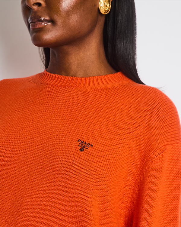 Prada Orange Knitted Jumper with Logo Detail Size IT 38 (UK 6)