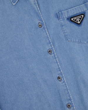 Prada Blue Washed Long-Sleeve Denim Shirt with Logo Detail Size IT 46 (UK 14)
