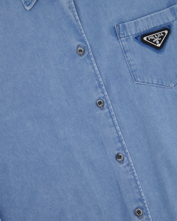 Prada Blue Washed Long-Sleeve Denim Shirt with Logo Detail Size IT 46 (UK 14)