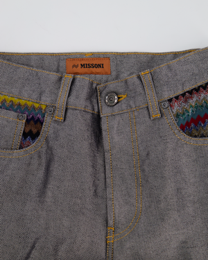 Missoni Grey Silver Wide Leg Trousers with Multi-Colour Pocket Details Size IT 38 (UK 6)