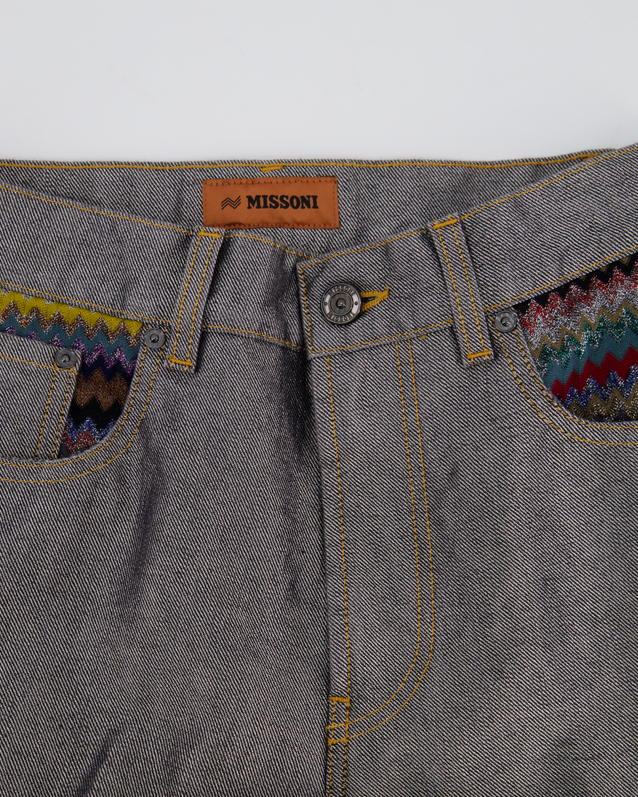 Missoni Grey Silver Wide Leg Trousers with Multi-Colour Pocket Details Size IT 38 (UK 6)