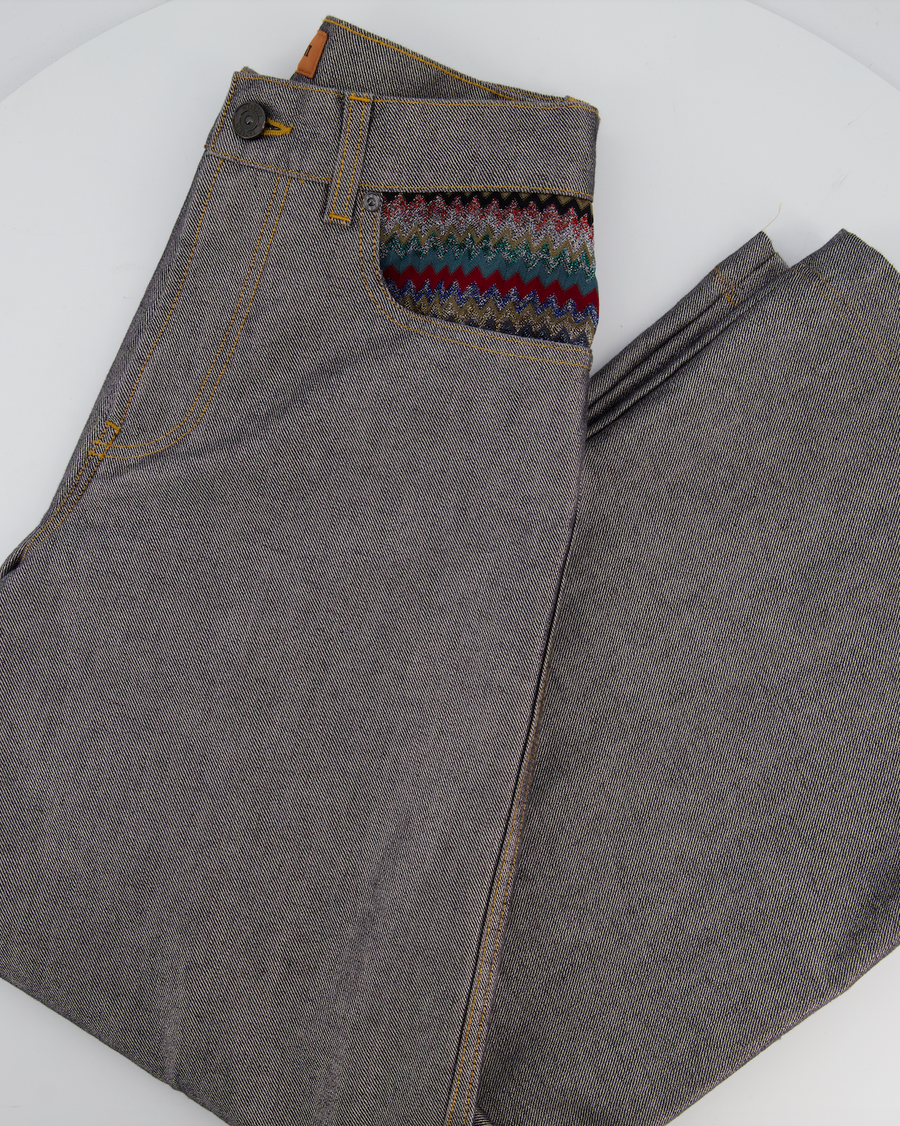 Missoni Grey Silver Wide Leg Trousers with Multi-Colour Pocket Details Size IT 38 (UK 6)
