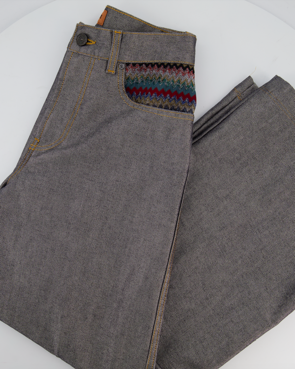 Missoni Grey Silver Wide Leg Trousers with Multi-Colour Pocket Details Size IT 38 (UK 6)