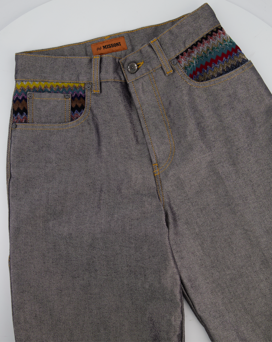 Missoni Grey Silver Wide Leg Trousers with Multi-Colour Pocket Details Size IT 38 (UK 6)