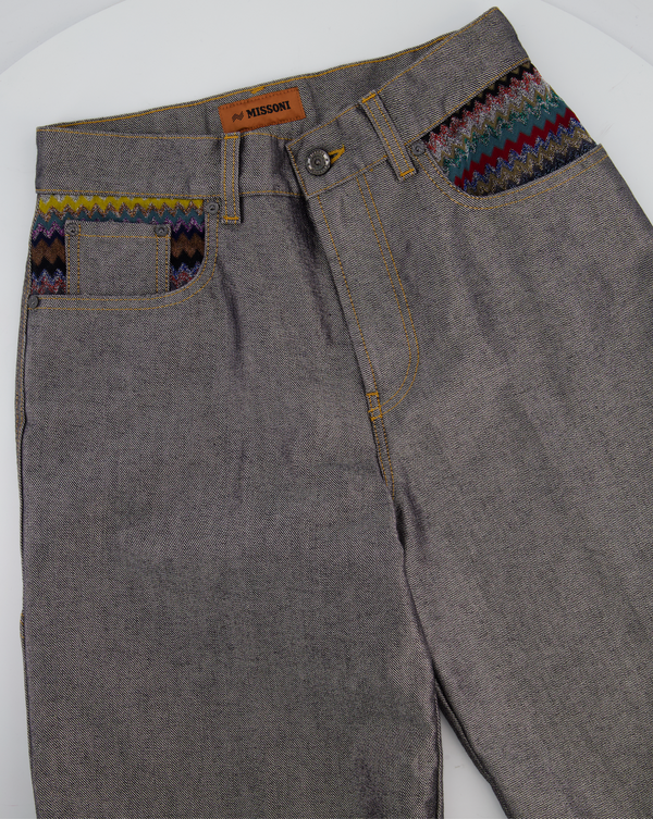 Missoni Grey Silver Wide Leg Trousers with Multi-Colour Pocket Details Size IT 38 (UK 6)
