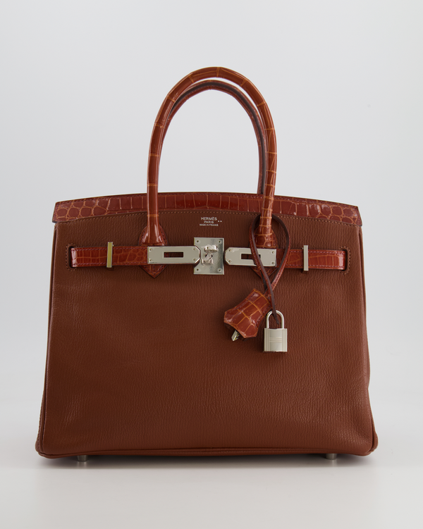 Hermès Birkin 30 Touch Bag in Miel Chèvre Mysore and Crocodile Niloticus Leather with Palladium Hardware