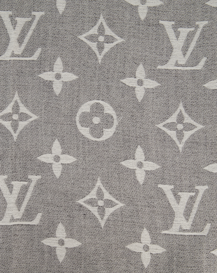 Louis Vuitton Grey Monogram Scarf with Fringe Detail Size 140cm x 140cm