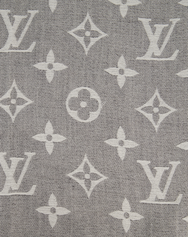 Louis Vuitton Grey Monogram Scarf with Fringe Detail Size 140cm x 140cm