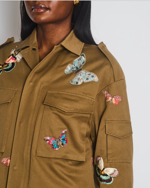 Valentino Khaki Butteryfly Embroidered Jacket with Pocket Detail Size IT 40 (UK 8)