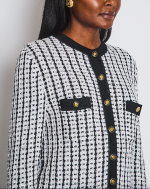 Chanel Spring 1997 Black and White Cardigan with Gold and Transparent CC Buttons Detail Size FR 38 (UK 10)