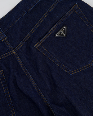 Prada Men's Dark Blue Light Denim Shorts with Logo Detail On The Back Pocket Size 34