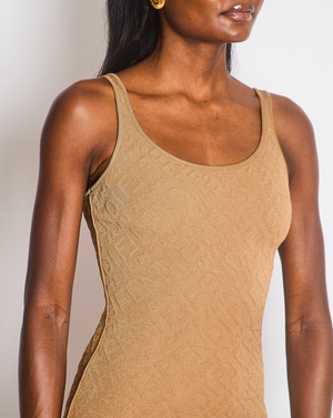 Fendi x Skims Tan Embossed Logo Bodycon Mini Dress Size IT 38 (UK 6)