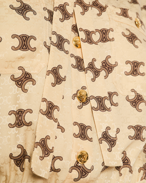 Celine Beige and Brown Arc de Triomphe Printed Mid-Length Dress with Lapel Detail Size FR 34 (UK 6)