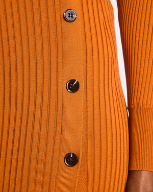 Self Portrait Burnt Orange Ribbed Knit Maxi Dress with Black Buttons Size UK S (UK 8)