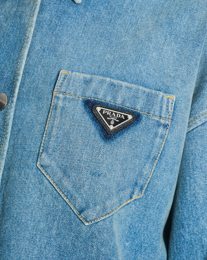 Prada Mid Blue Denim Oversized Shirt Dress with Triangle Logo Plaque and Distressed Hem Size IT 36 (UK 4)