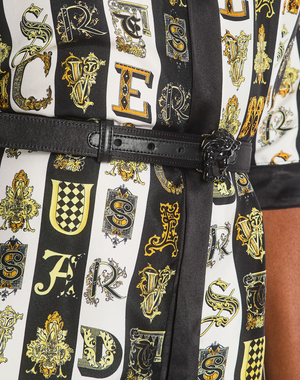 Versace White, Black and Yellow Silk Short Sleeve with Letter Print and Belt Size IT 38 (UK 6)