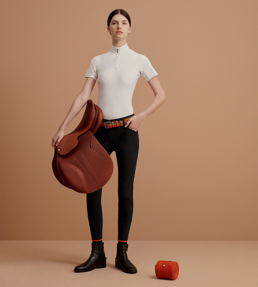 Hermès Black Riding Trousers with Orange Detail and Silver Logo Buttons Size FR 34 (UK 6) RRP £900