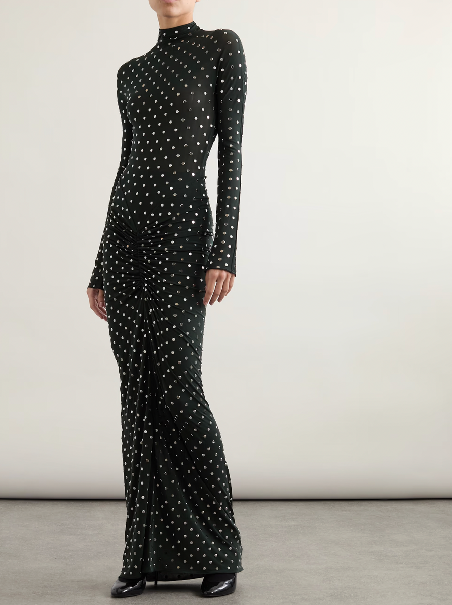 Alaia Dark Green Draped Maxi Dress with Silver Embellishments Size FR 36 (UK 8) RRP £2,900