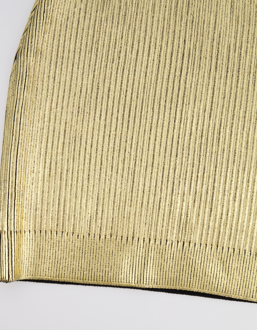 Saint Laurent Gold Metallic Ribbed Mini Skirt Size FR 36 (UK 8)