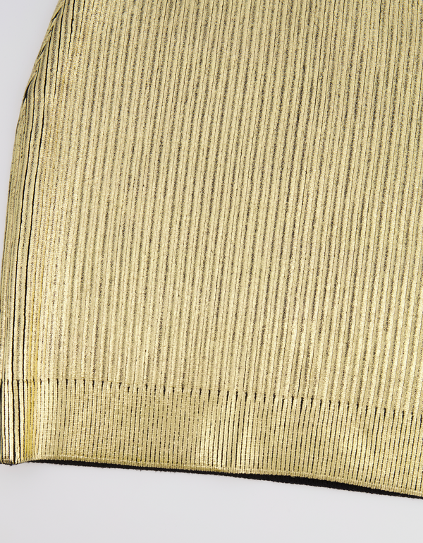 Saint Laurent Gold Metallic Ribbed Mini Skirt Size FR 36 (UK 8)