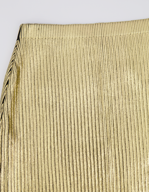 Saint Laurent Gold Metallic Ribbed Mini Skirt Size FR 36 (UK 8)