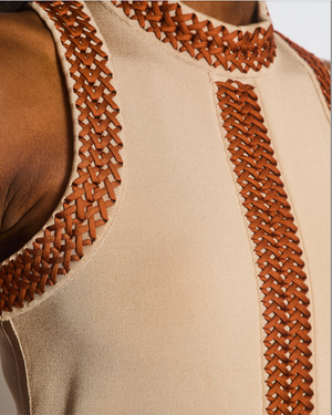 Hermés Beige Sleeveless Dress with Brown Braided Trim Size FR 36 (UK 8)