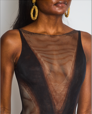 Mugler Asymmetric Scuba-Trimmed Stretch-Tulle Mini Dress FR 36 (UK 8)