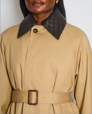 Bottega Veneta Beige Belted Leather-Trimmed Cotton-Garbardine Trench Coat Size IT 36 (UK 4)