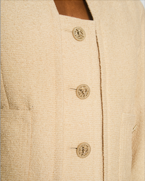Chanel Cream Tweed Suit Jacket and Dress Set with Gold CC Logo Buttons Size FR 36-38 (UK 8-10)