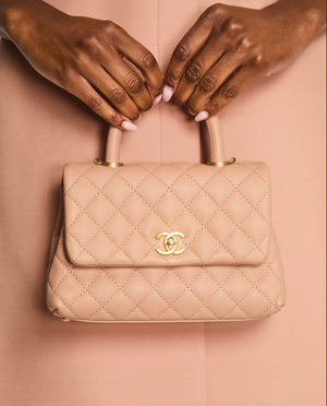 Chanel Beige Caviar Quilted Coco Top Handle with Gold Hardware