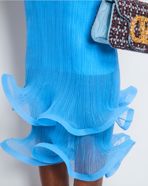 Simkhai Blue Plissé Top and 3D Ruffled Midi Skirt Set Size XS-S (UK 4-8)