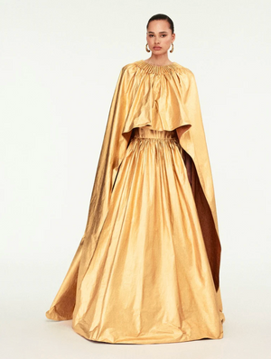 *CURRENT SEASON* Schiaparelli Gold Metallic Cape Long Dress Size FR 38 (UK 6) RRP £6,600