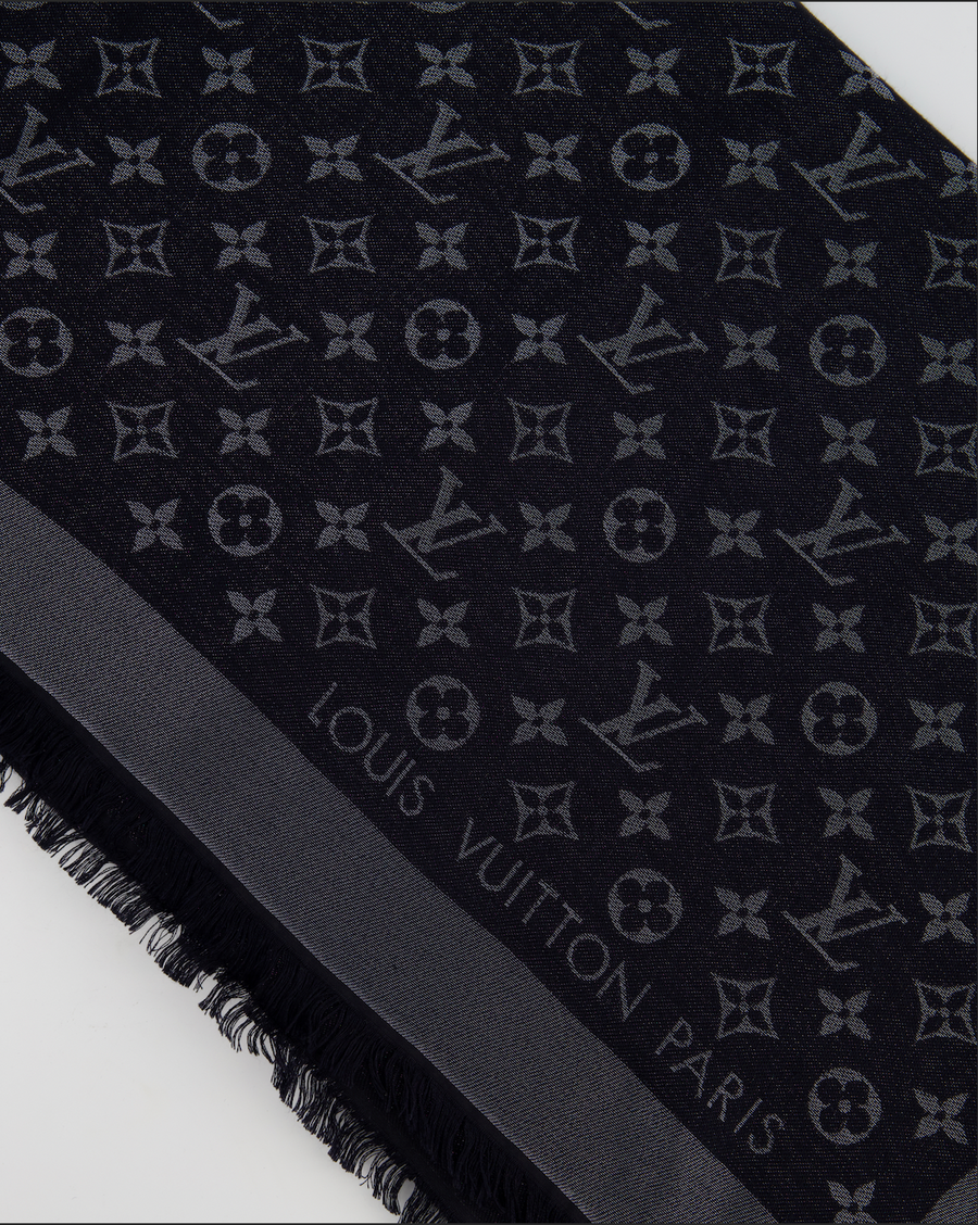 Louis Vuitton Black Monogram Logo Silk Scarf Size 140cm x 140cm