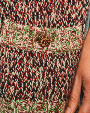 Chanel Green & Burgundy Knitted Gilet with CC Pocket Detail Size L (UK 12/14)