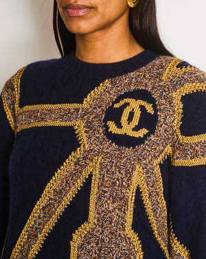 Chanel 21/A Navy Cashmere Knitted CC Jumper Size FR 38 (UK 10)