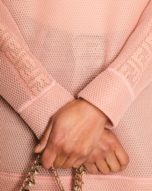 Fendi Blush Pink Mesh Neoprene Long Sleeve Logo Top Size L (UK 12/14)