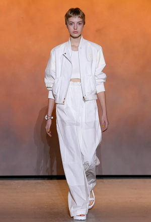 Hermès Spring 2022 Runway Cream Cliquetis Bomber Jacket with Leather and Logo Details Size FR 38 (UK 10)