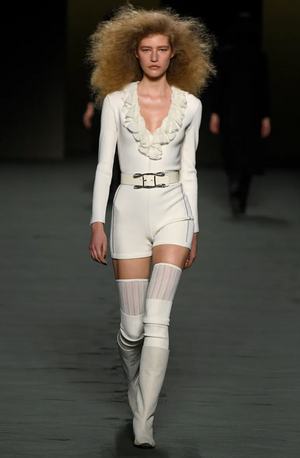 Hermès Fall 2022 White Playsuit with Ruffle Collar and Ribbed Sleeves FR 36 Size UK 8